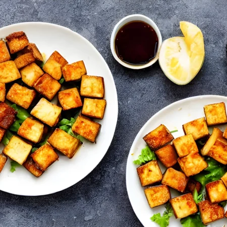 Knuspriger Tofu mit Sojasauce und Ingwer im Airfryer